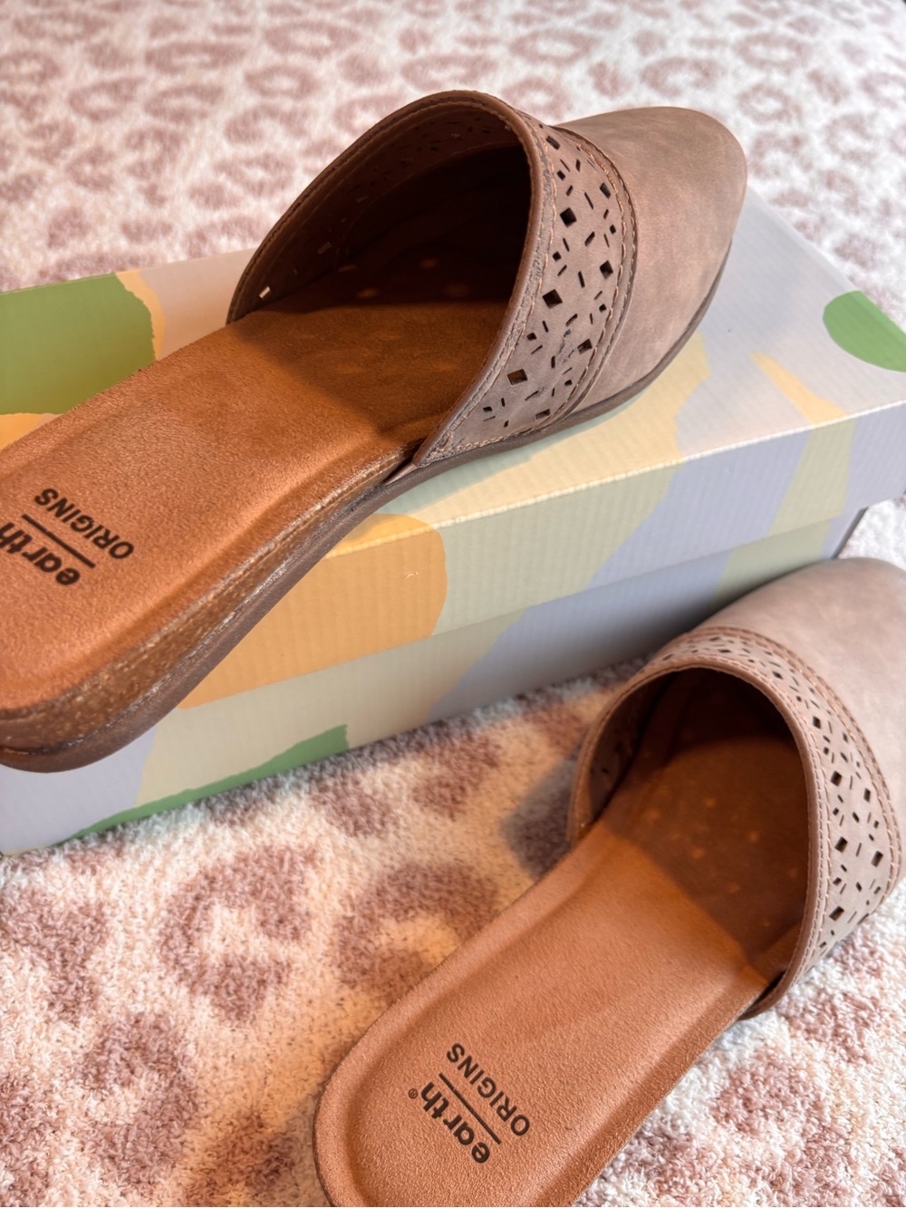 Earth Origins Brown Perforated Slip-On Mules